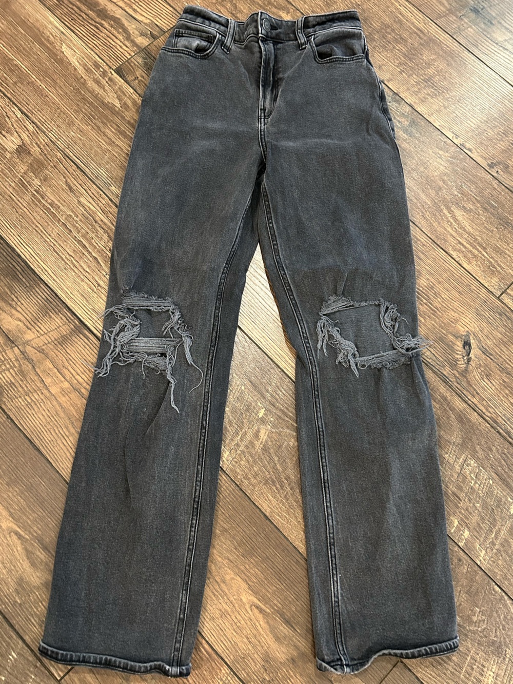 Hollister Distressed Baggy Dad Jeans Faded Black Grunge Y2K Vintage Stretch
